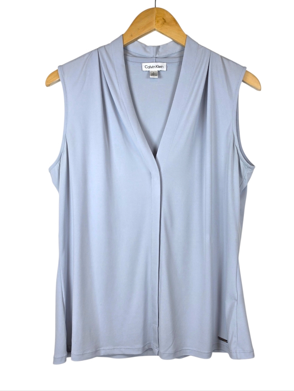 Calvin Klein Sleeveless Top Sz L V Neck Business Preppy Office Coastal Grandma